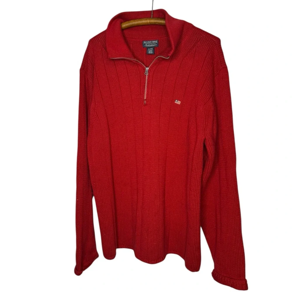 POLO JEANS CO. Men’s Size XL Red Thick Cotton Quarter Zip Sweater Long Sleeve